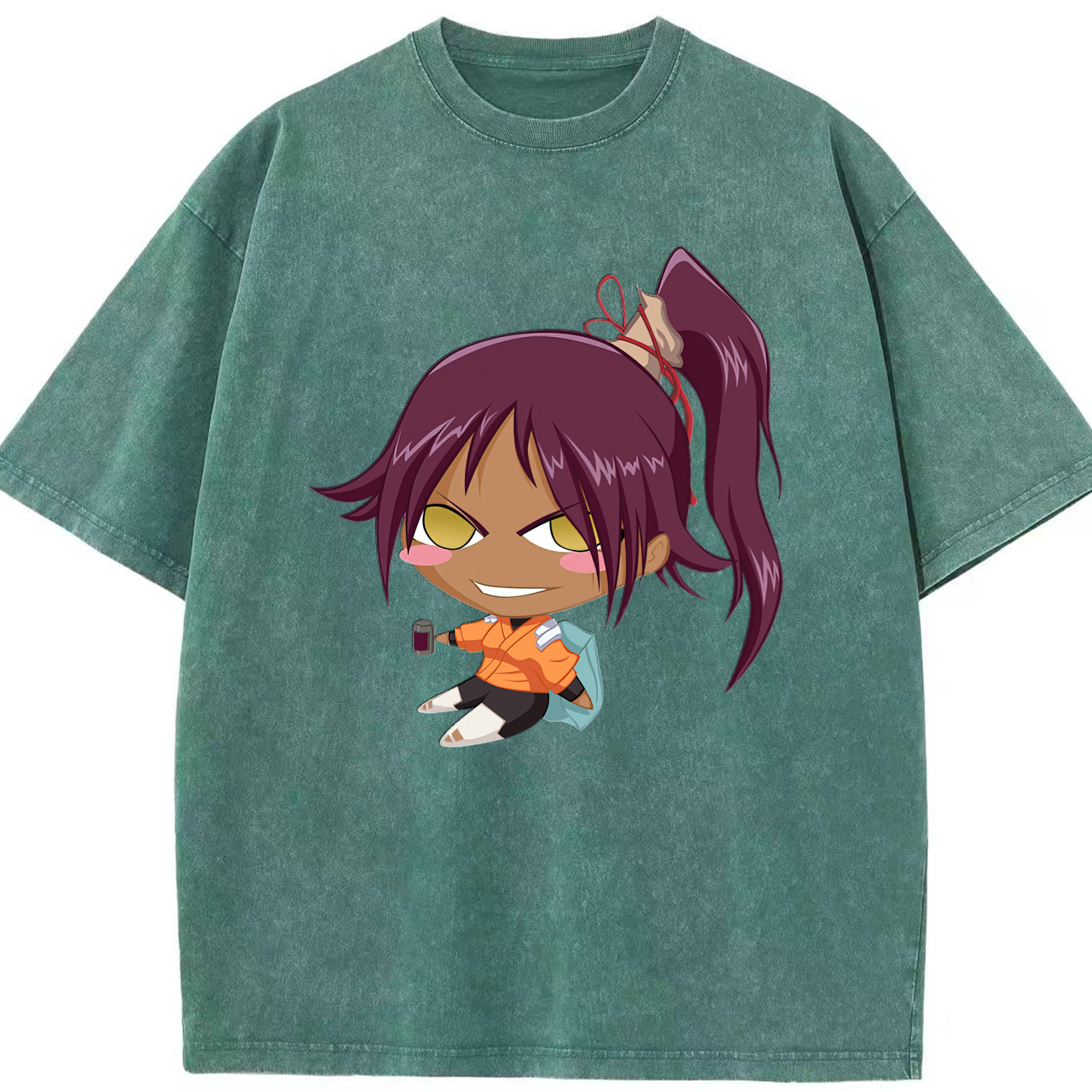 （画像用） ブリーチ 四楓院 夜一（しほういん よるいち） BLEACH Shihouin Yoruichi 綿100% ヴィンテージ風 半袖Tシャツ（フロントプリント）